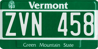 VT license plate ZVN458