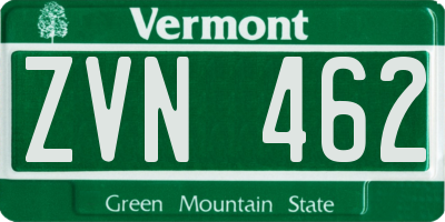 VT license plate ZVN462