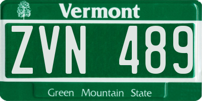 VT license plate ZVN489