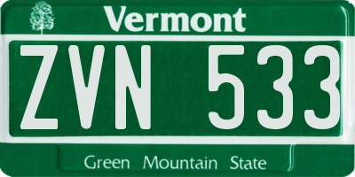 VT license plate ZVN533