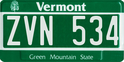 VT license plate ZVN534