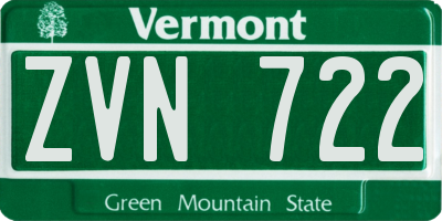 VT license plate ZVN722
