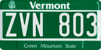 VT license plate ZVN803