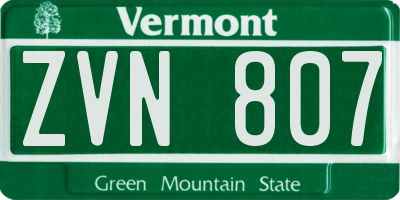 VT license plate ZVN807
