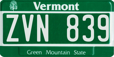 VT license plate ZVN839