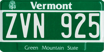 VT license plate ZVN925