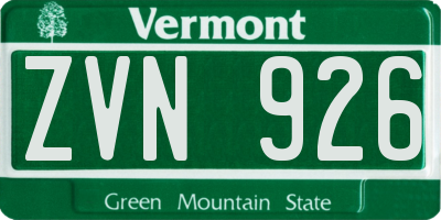 VT license plate ZVN926
