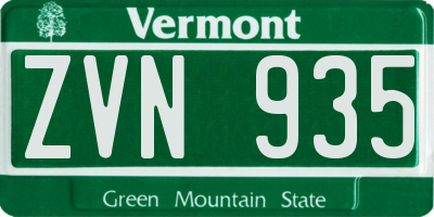VT license plate ZVN935