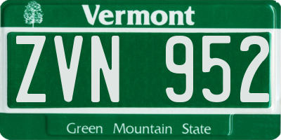 VT license plate ZVN952