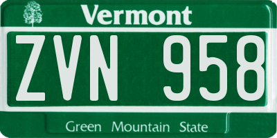 VT license plate ZVN958