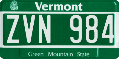 VT license plate ZVN984