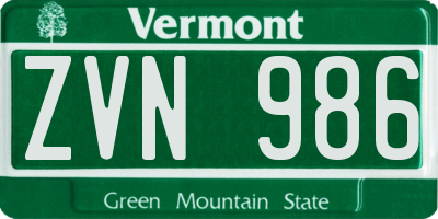 VT license plate ZVN986