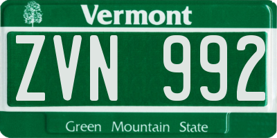 VT license plate ZVN992