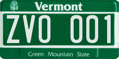VT license plate ZVO001