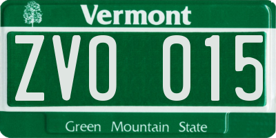 VT license plate ZVO015