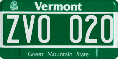VT license plate ZVO020