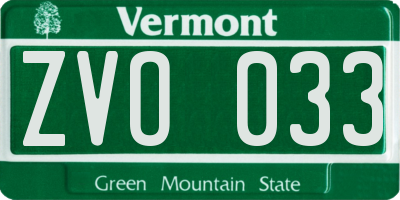 VT license plate ZVO033
