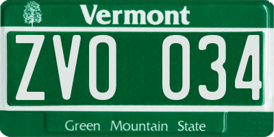 VT license plate ZVO034