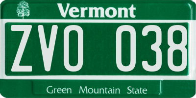 VT license plate ZVO038