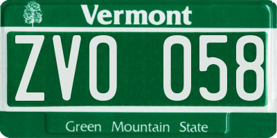 VT license plate ZVO058