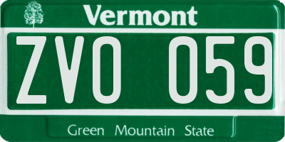 VT license plate ZVO059