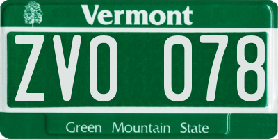 VT license plate ZVO078
