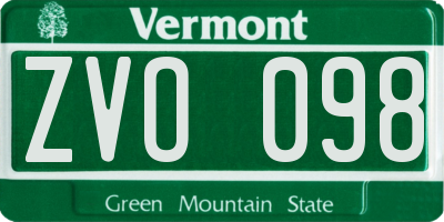 VT license plate ZVO098