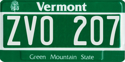 VT license plate ZVO207