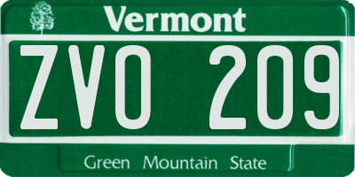 VT license plate ZVO209