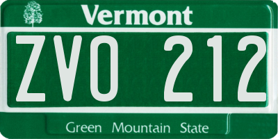 VT license plate ZVO212