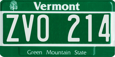 VT license plate ZVO214