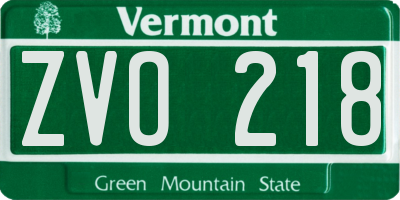 VT license plate ZVO218