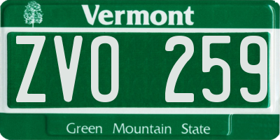 VT license plate ZVO259