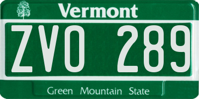 VT license plate ZVO289