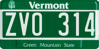 VT license plate ZVO314