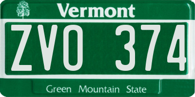 VT license plate ZVO374