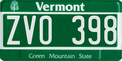 VT license plate ZVO398