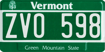 VT license plate ZVO598
