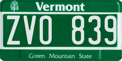 VT license plate ZVO839