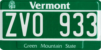 VT license plate ZVO933