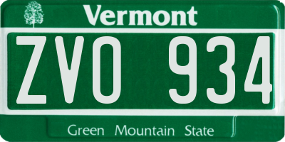 VT license plate ZVO934