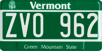 VT license plate ZVO962