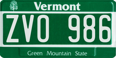 VT license plate ZVO986