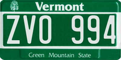 VT license plate ZVO994