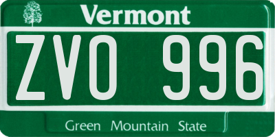 VT license plate ZVO996