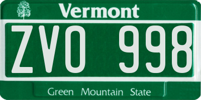 VT license plate ZVO998