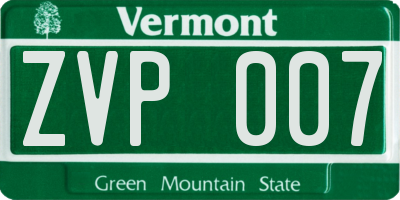 VT license plate ZVP007