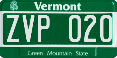 VT license plate ZVP020
