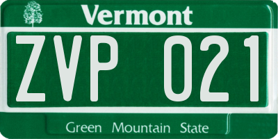 VT license plate ZVP021