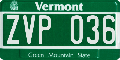 VT license plate ZVP036
